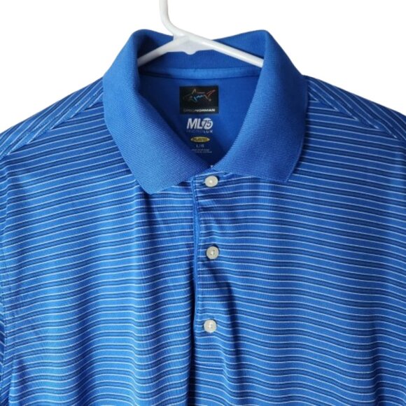 Greg Norman ML75 Microlux Mens Large Blue with Stripes - Picture 2 of 6